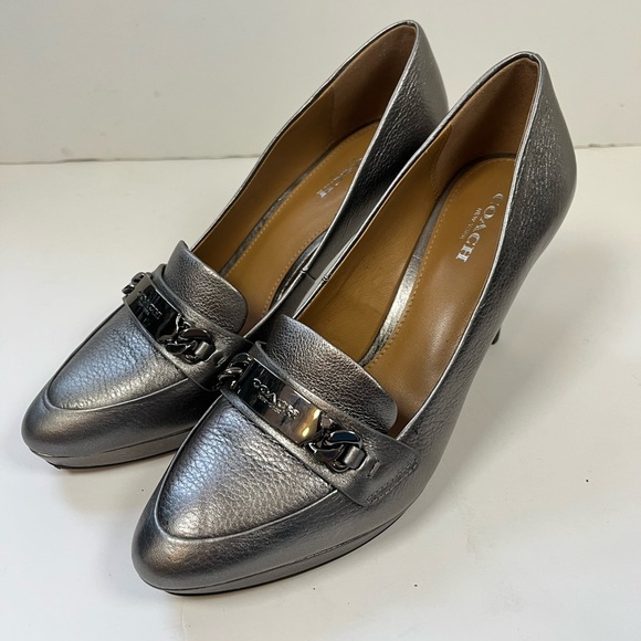 Coach Metallic Silver Leather Platform Loafers Size 6.5B - Picture 11 of 12
